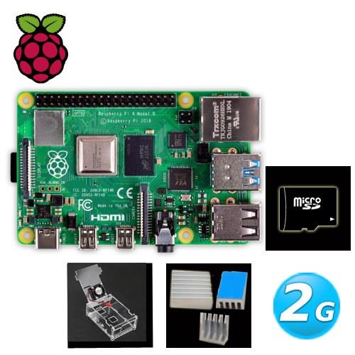 【簡配超值套餐:公司貨，預購中，約中秋前出貨】1. Raspberry PI 4 B版 2G 市售:1990元2. 六片式外殼+風扇+散熱片 市售:199元3. 32G記憶卡 市售:159元市價總價: