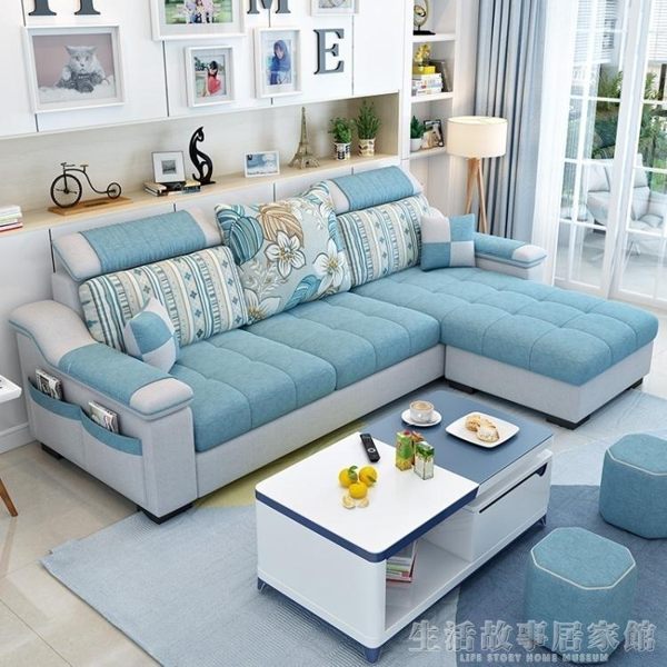 簡約現代布藝沙發小戶型客廳家具整裝組合可拆洗轉角三人位布沙發YTL Life Story