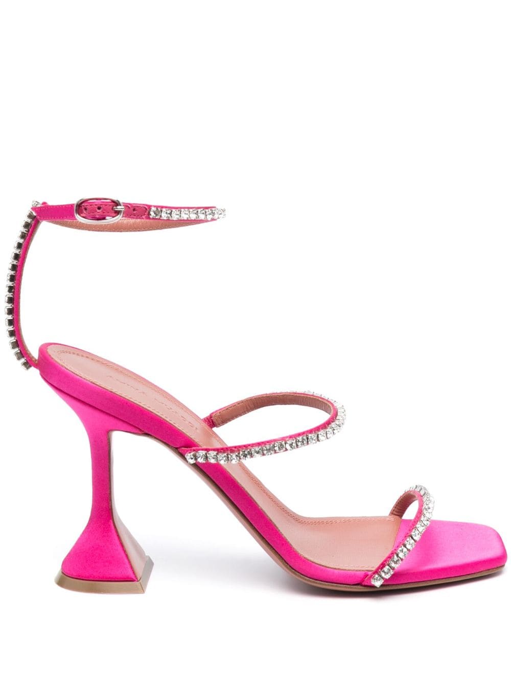 Amina Muaddi - Gilda 95mm sandals - women - Fabric/Fabric/Calf Leather/Crystal/Calf Leather/Rubber - 39 - Pink