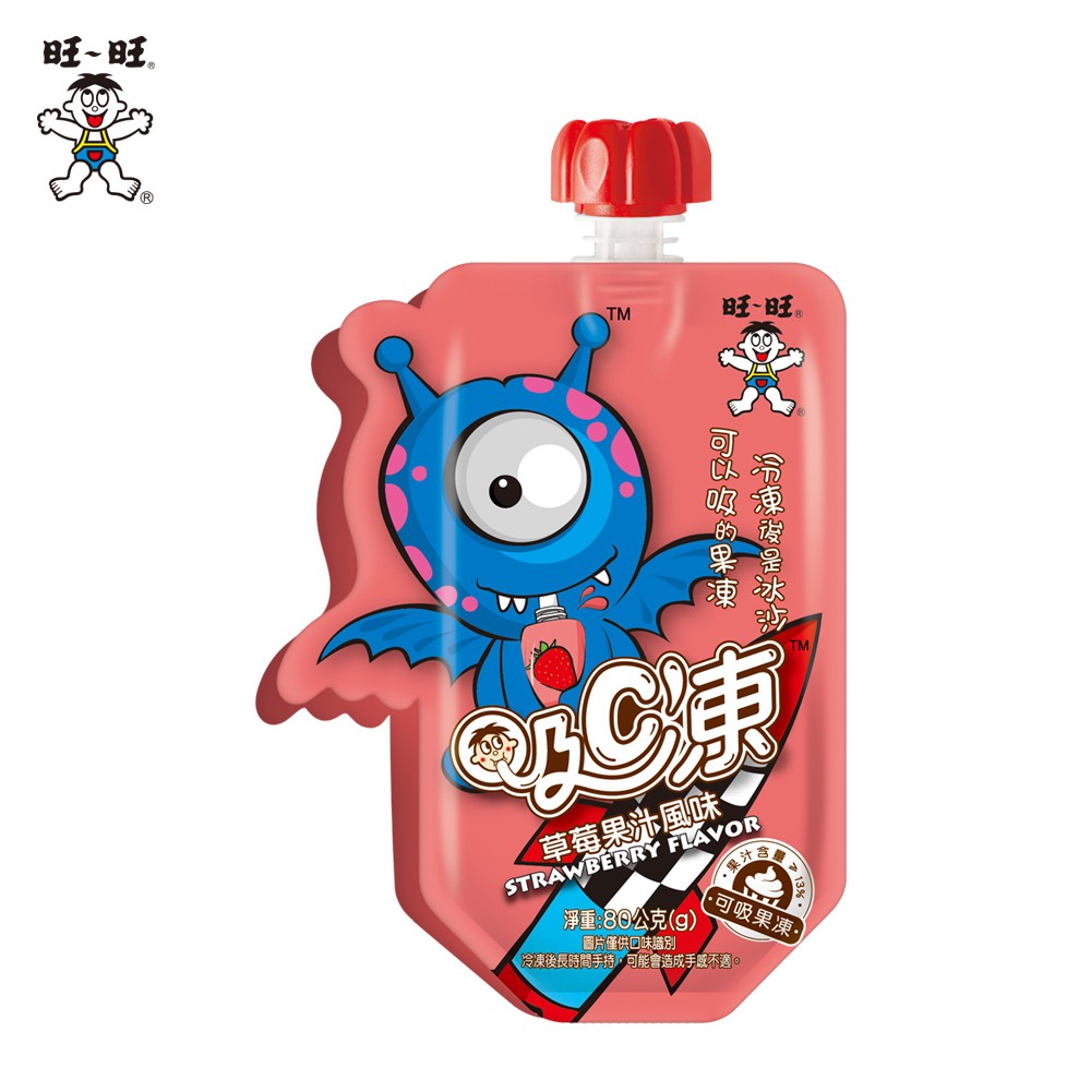旺旺WANT WANT 吸C凍可吸果凍 草莓果汁風味90gx6入/盒 蒟蒻果凍冰沙消暑低卡兒童點心卡通外星人罐裝造型飲料