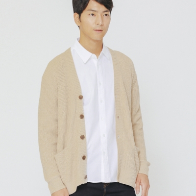 H:CONNECT 韓國品牌 男裝-排釦口袋針織外套-卡其(快)