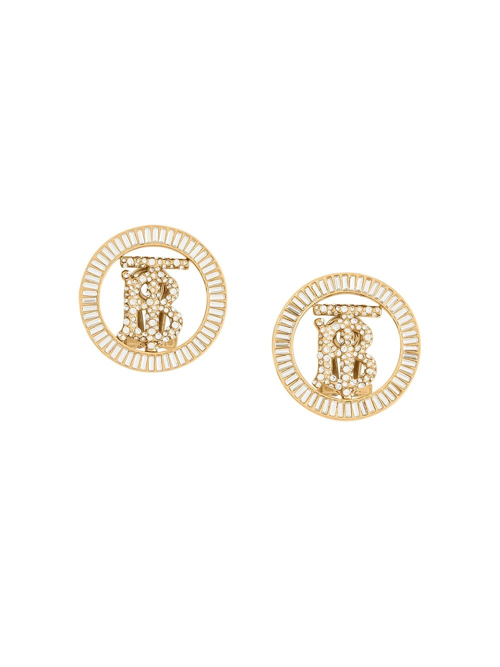 Burberry - crystal-detail Monogram motif earrings - women - Crystal/Gold Plated Brass - One Size