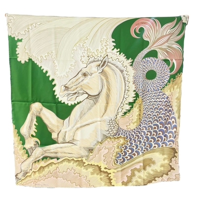 HERMES 愛馬仕最新話題款雙色雙面大方絲巾-海妖之馬(90*90)
