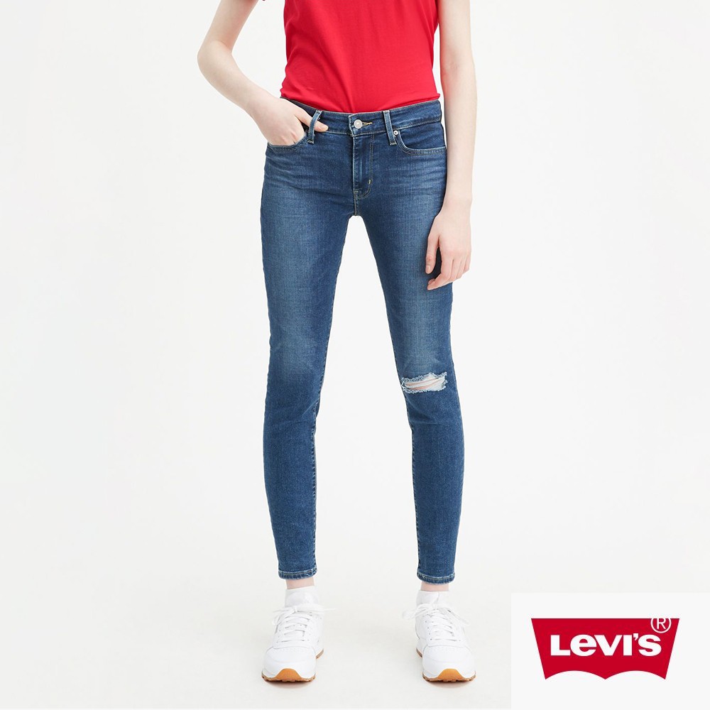 Levis 711 中腰緊身窄管牛仔褲 / 彈性柔軟面料 / Orta歐洲丹寧 / 刷破 女款 1881-0426