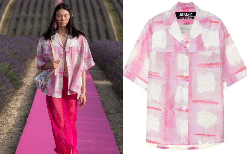 不同程度的粉搭上不同透明度與剪裁，對比出率性的度假裝扮。JACQUEMUS La Chemise Vallena Shirt 襯衫／約20,020元（圖／品牌提供）