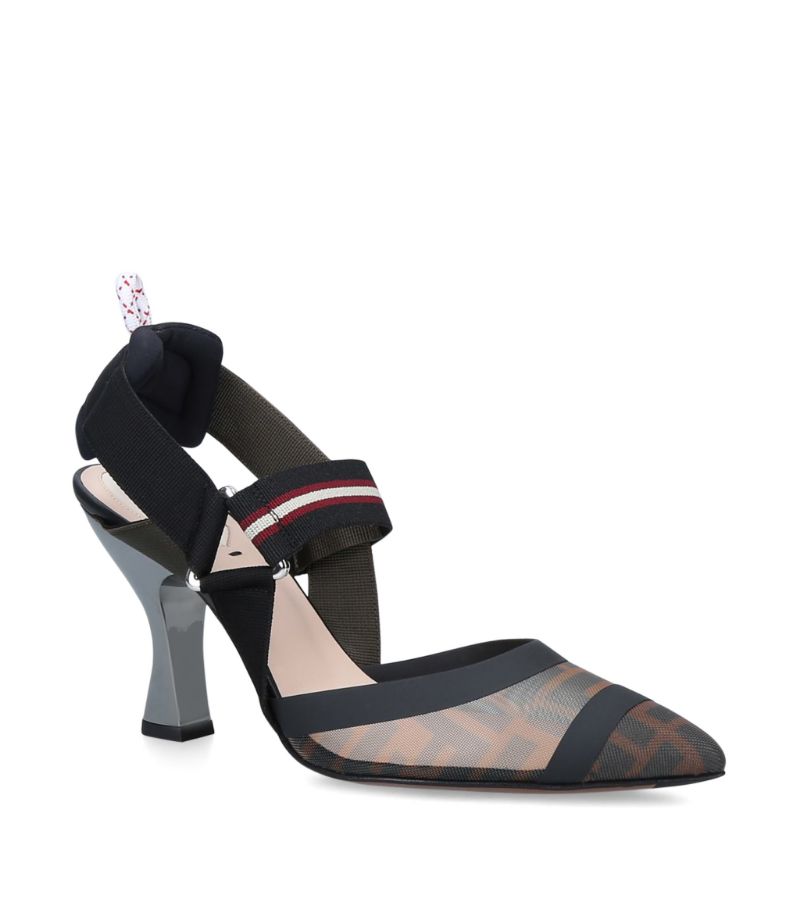 Sitting atop a sleek curved heel, these Fendi slingback sandals present a playful contemporary twist