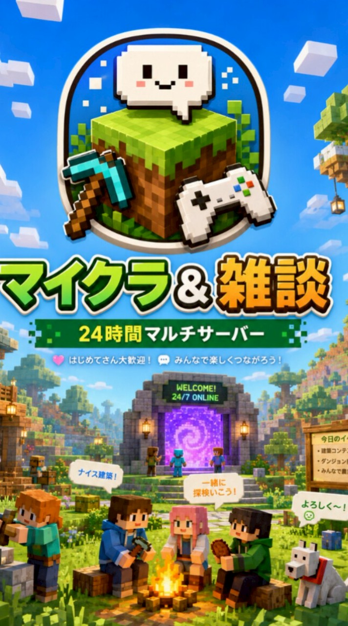 マイクラ統合版サーバー｜24時間稼働🎮雑談・マルチ募集
