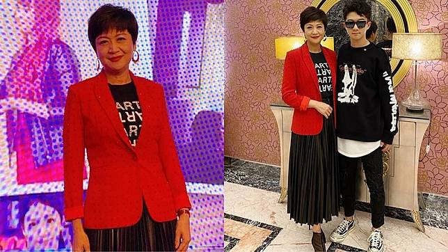崔佩儀和兒子貝克宇一起出席公司尾牙。(圖／翻攝自崔佩儀臉書)