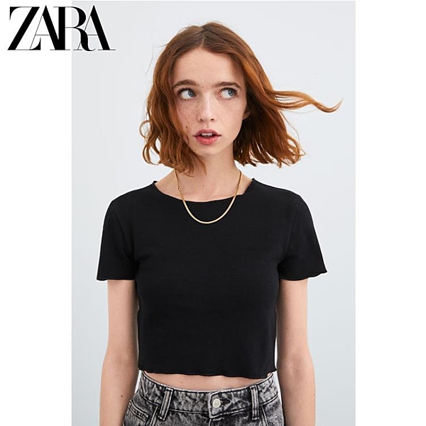 ZARA 新款 TRF 女裝 黑色短款寬松圓領短袖 T 恤 01660304800優品匯
