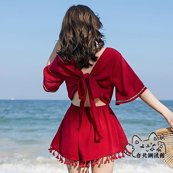 海邊度假波西米亞民族風流蘇連衣裙褲小心機露背連體闊腿短褲女夏