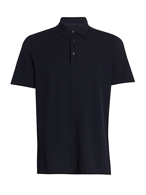 The essential collared shirt in a cotton and silk piqué knit.; Polo collar; Short sleeves; Four-butt