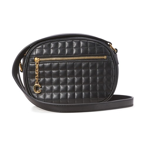 This C small model charm bag in quilted calfskin is made by Celine. We wear this brightly-colored qu