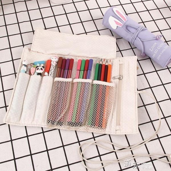 韓國創意風格高中小學生男可愛筆簾式捲簾筆袋簡約小清新女生 道禾生活館