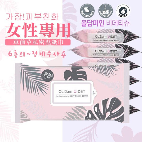 韓國女性專用車前草私密濕紙巾70g [現貨] 下單秒出 正韓 天然 攜帶方便 生理期可用 自然分解 無刺激