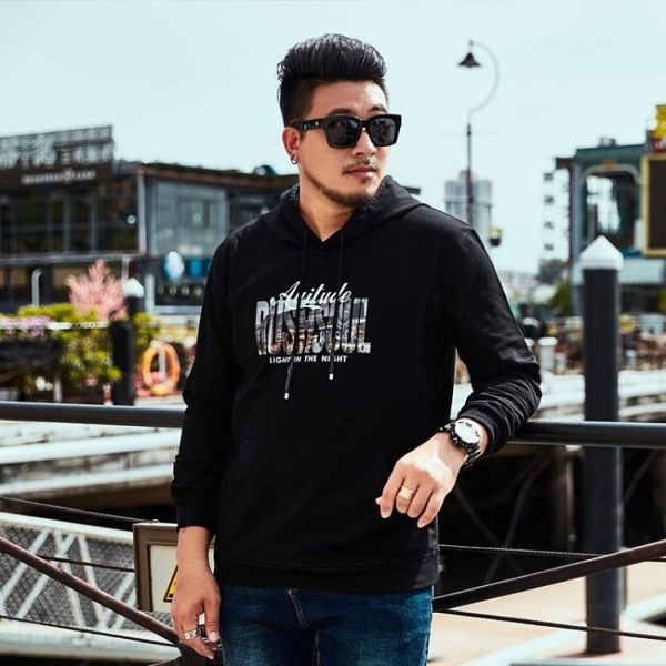 連帽T恤加肥加大碼男裝印花胖子休閒大號寬鬆外套秋裝長袖T恤連帽衛衣 男上衣《印象精品》t5061