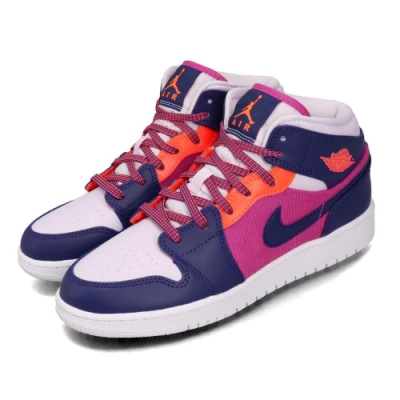 品牌: NIKE 型號: 555112-602 Air Jordan 1MID 特點: 經典款 喬丹一代 皮革 穿搭 大童 粉 紫