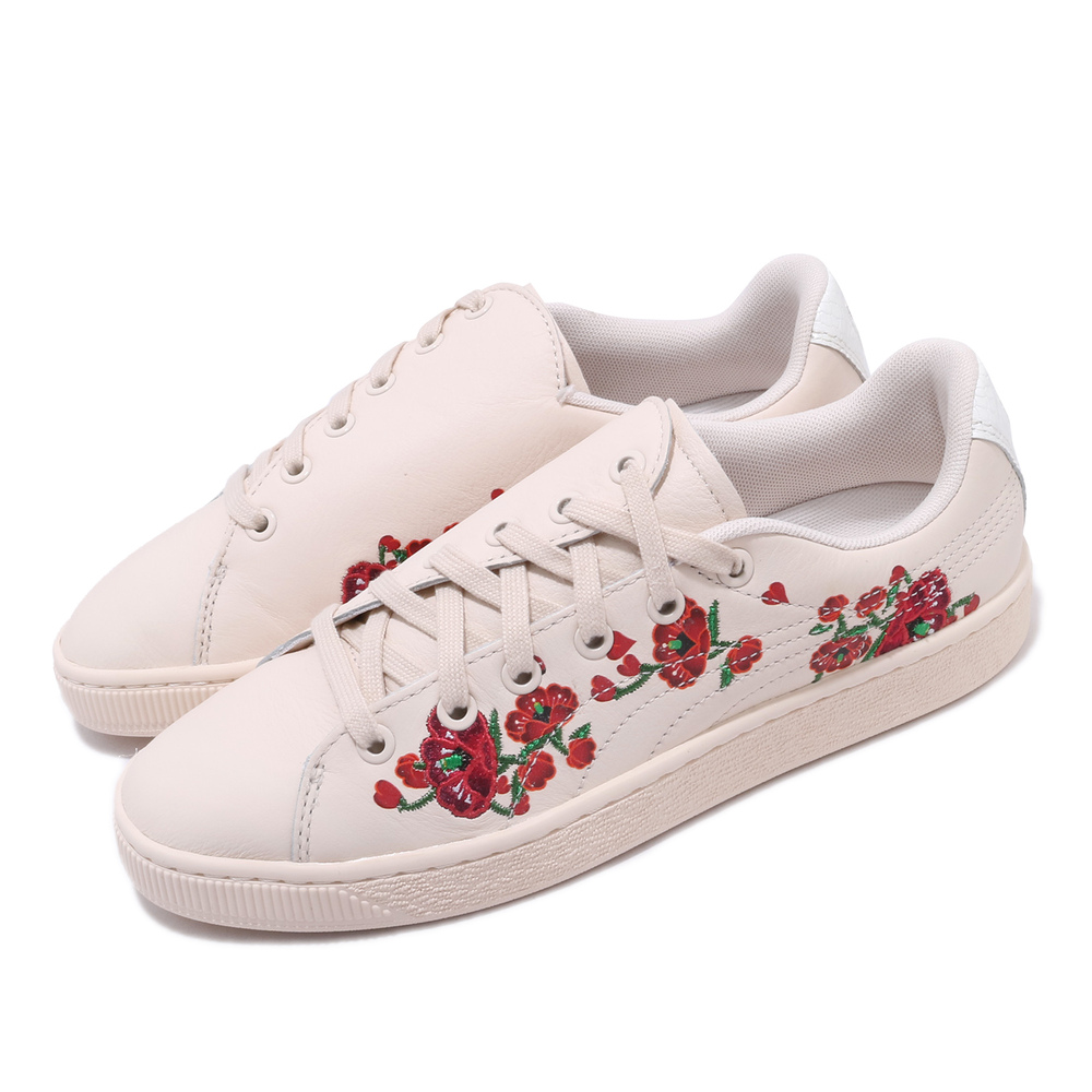 流行休閒鞋品牌:PUMA型號:36938701品名:Basket配色:米色,紅色