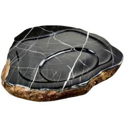 ◎*台灣產 天然黑膽石石材 硬度佳 一物一圖 實品拍攝|◎*師傅手工打磨 拋光上蠟 46x37x5CM|◎*天然石色 值得品味 送禮佳品 獨一無二不撞款品牌:無種類:泡茶盤/排水球材質:石材/天然石材