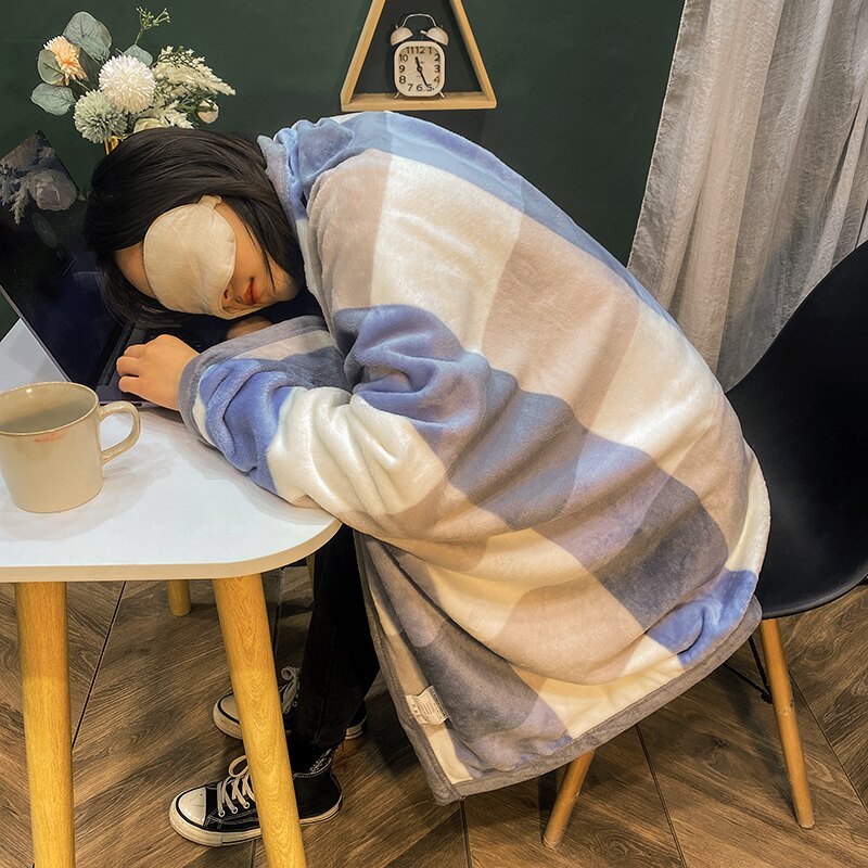 限時下殺 刷毛午睡毯 冬季加厚披風披肩蓋腿小毛毯辦公室午睡午休法蘭珊瑚絨沙發蓋毯子