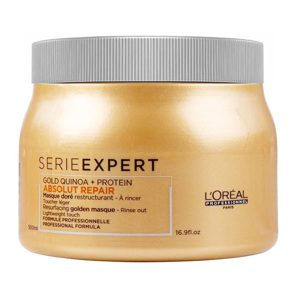 LOREAL萊雅絲漾博賦活藜麥黃金髮膜500ml ◆ 全新包裝◆ 沙龍設計師專業推薦◆ 粗硬受損髮適用使頭髮柔順，防止頭髮分岔、斷裂。適用髮質粗硬受損髮質使用說明於洗淨頭髮後擰乾水份並以毛巾略為拭去多