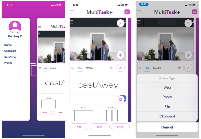 castAway可以搭配MultiTask+ App當作手機的第二螢幕使用。