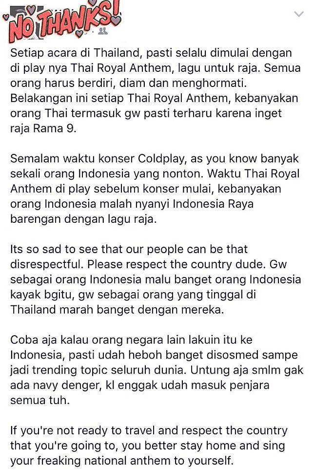 Wah, Orang Indonesia Malah Nyanyi Indonesia Raya Saat Lagu Royal Anthem Thailand di Konser Coldplay?