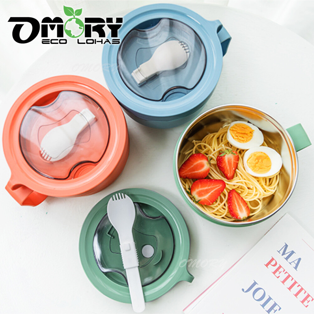 多功能性食物保鮮泡麵 麥片的好幫手 內膽304不鏽鋼食在安心 上蓋加入矽膠圈不漏水密封性強 帶把手pp外殼雙層隔熱不燙手 湯匙可摺疊收納於上蓋方便實用 野餐/露營/旅行/上班/上學通用 透明餐具上蓋也