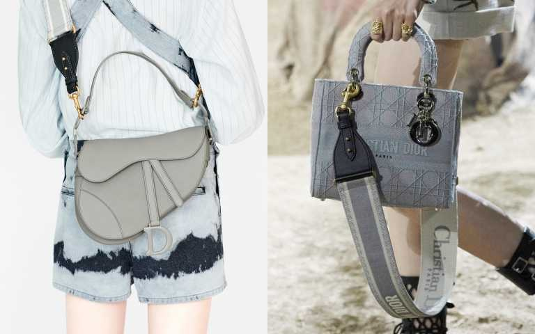 左Dior Saddle Ultra Matte 石灰色小牛皮馬鞍包/115,000元；(右)Dior Lady D-Lite 石灰色籐格紋刺繡帆布中型提包 NTD140,000元(圖/品牌提供)