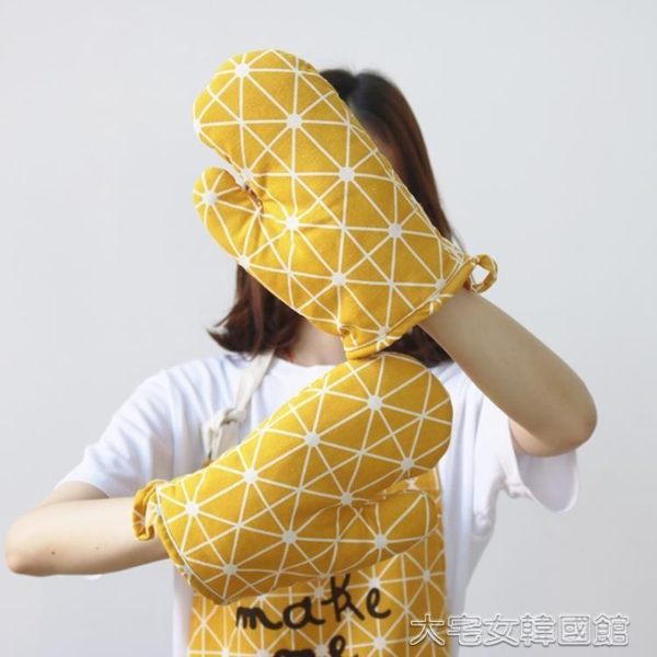 日式棉麻加厚隔熱手套 微波爐耐高溫手套廚房烘焙烤箱專用手套 大宅女韓國館