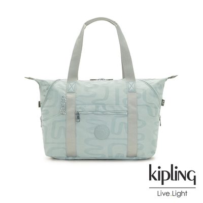 Kipling 蘋果綠不規則條紋手提側背包-ART M