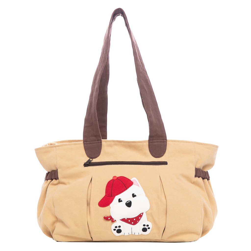 兩隻可愛阿弟也要和主人一起旅行水汪汪眼神萌化你的心就是要跟你撒嬌快背上小型行李袋帶阿弟出去玩~◎充足空間 外出一包就夠◎內部多層暗袋，分類so easy!◎拉鍊大開口 拿取物品超便利◎雙邊鬆緊口袋 可