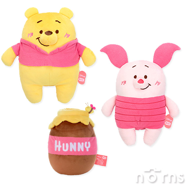 【日貨Mocchi-Mocchi細緻絨毛娃娃HUGYU the love】Norns 迪士尼小熊維尼小豬蜂蜜罐 粉色腮紅 愛抱抱 玩偶