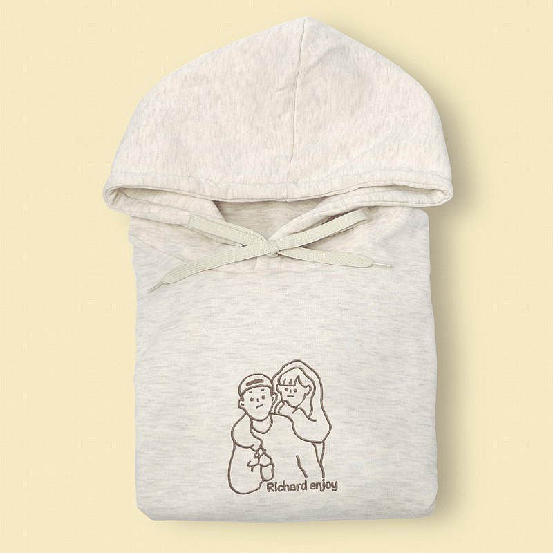 【兩入組】 INS風簡約手繪刺繡刷毛帽t / 生日 情侶 客製化 禮物