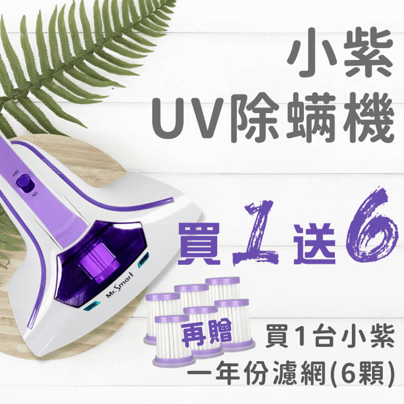 Mr.smart小紫UV紫外線除蟎吸塵器，保證原廠公司貨，通過全新安規BSMI認證，安全有保障！高速拍打，每分鐘5000次震動，搭配UV殺菌燈管，有效除蟎，杜絕過敏原，讓棉被、床墊、玩偶等物品媲美太陽