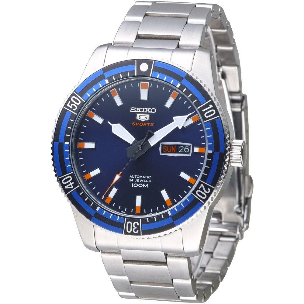 SEIKO手錶 運動潛將百米5號24石自動機械男錶(SRP731K1)-藍*寶藍框