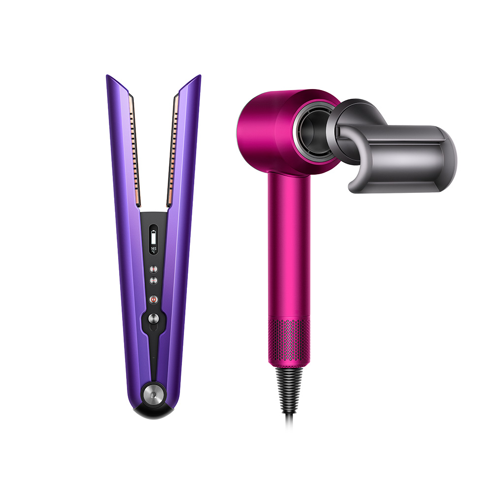 【美髮超值組】 HS03直捲髮造型器(紫黑色) + HD08 全桃紅色