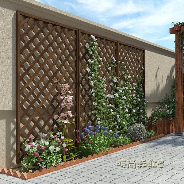 網格爬藤架戶外植物陽台裝飾花盆掛架室外防腐木支架攀爬花架庭院MBS「時尚彩紅屋」