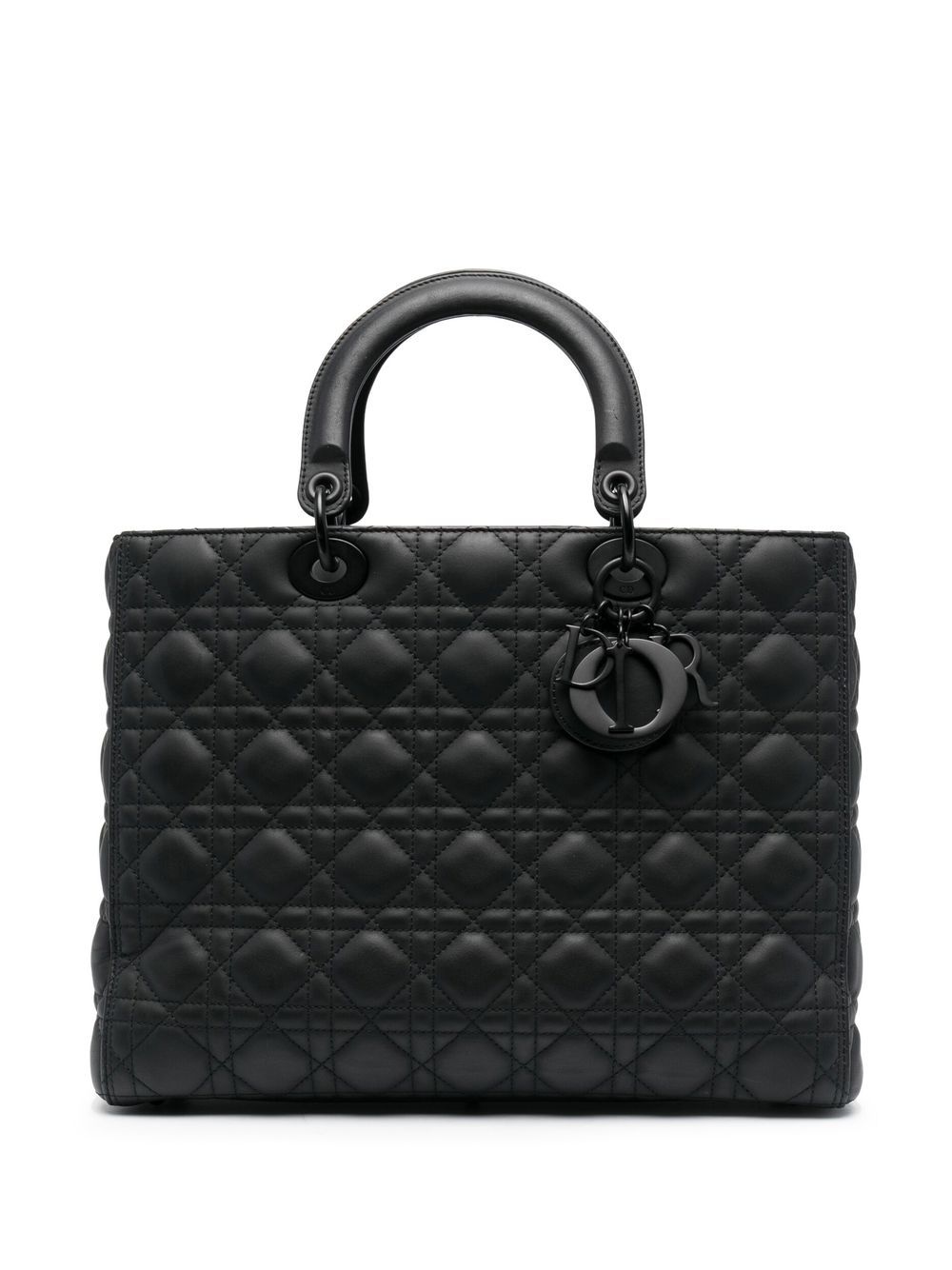 Christian Dior - 2020 pre-owned large Lady Dior top-handle bag - women - Calf Leather - One Size - Black