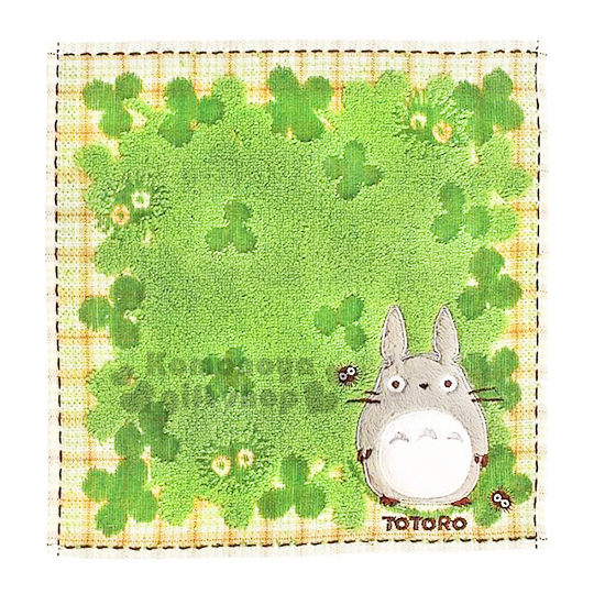 〔小禮堂〕宮崎駿 Totoro 龍貓 小方巾《綠.棕格紋.幸運草.25x25cm》純棉舒適 8002059-41080