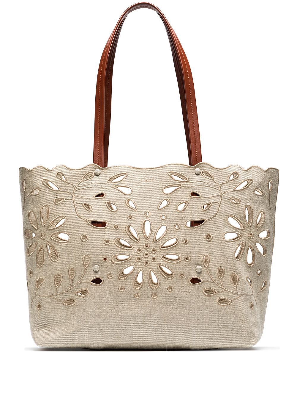 Chloé - Kamila cut-out leather tote bag - women - Linen/Flax - One Size - Neutrals