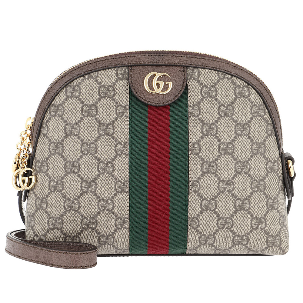 GUCCI Ophidia系列GG Logo印花綠紅綠帆布織帶拉鍊斜背包/貝殼包 499621 K05NG 8745