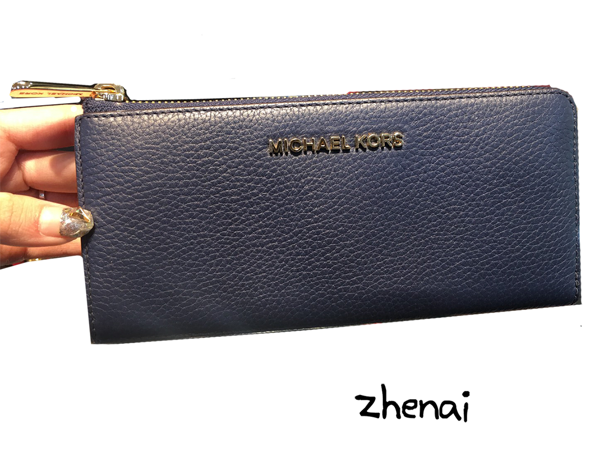 Mk L型深藍拉鍊長夾 精品皮夾 長夾 非 Tommy kate spade CK Coach MJ LV Chanel Hermes