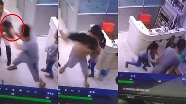 大陸1名男子不滿狗狗的醫藥費太貴，竟當著獸醫師和女兒面前虐狗。(圖／翻攝自陸網)