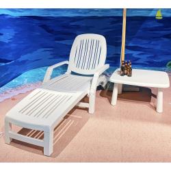 ◎◎ 2019年暢銷歐洲造型流線地中海風情。|◎◎ 負承重可達120kg堅固耐用，附移動滑輪方便搬動。|◎◎ 椅背後方附收納儲存箱，可隨放毛巾毯或它用具。類別:折疊椅型號:AP-186顏色:白色系組裝