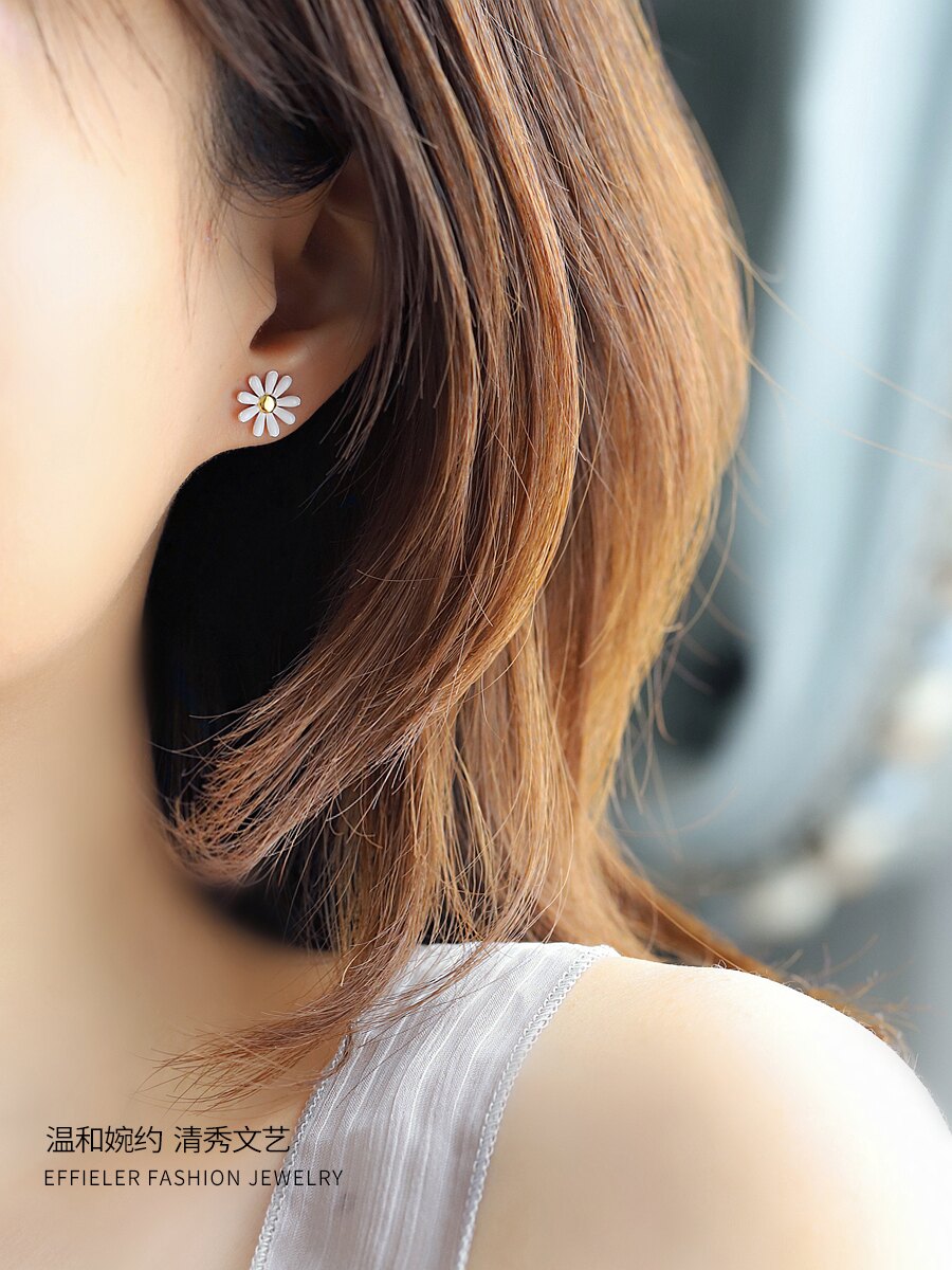 通體S925純銀雛菊耳環女小清新設計感耳釘小眾網紅古風超仙太陽花1入