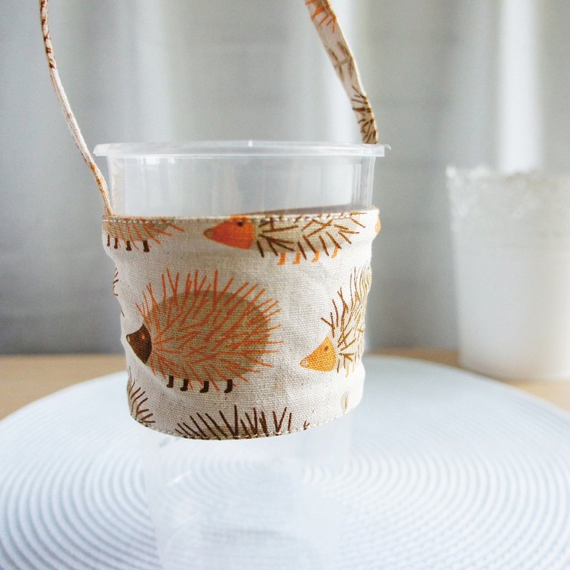 Lovely刺蝟大冷飲料杯袋‧提袋‧環保杯套‧飲料杯套【米底】E