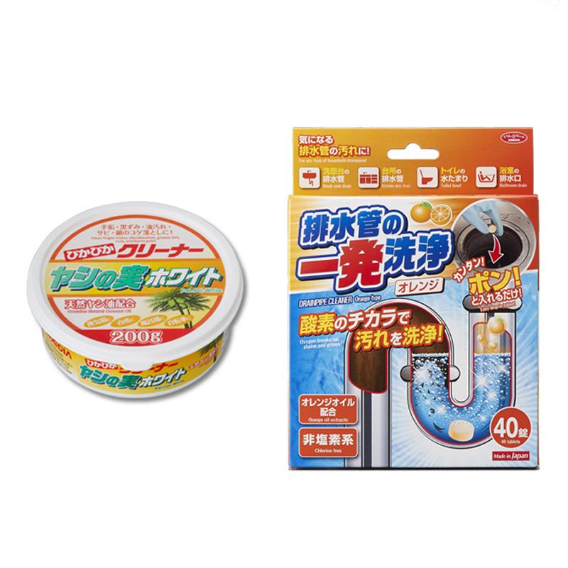 亮晶晶椰果清潔劑白(200G) + 強力排水管清潔錠(橘子) 兩件