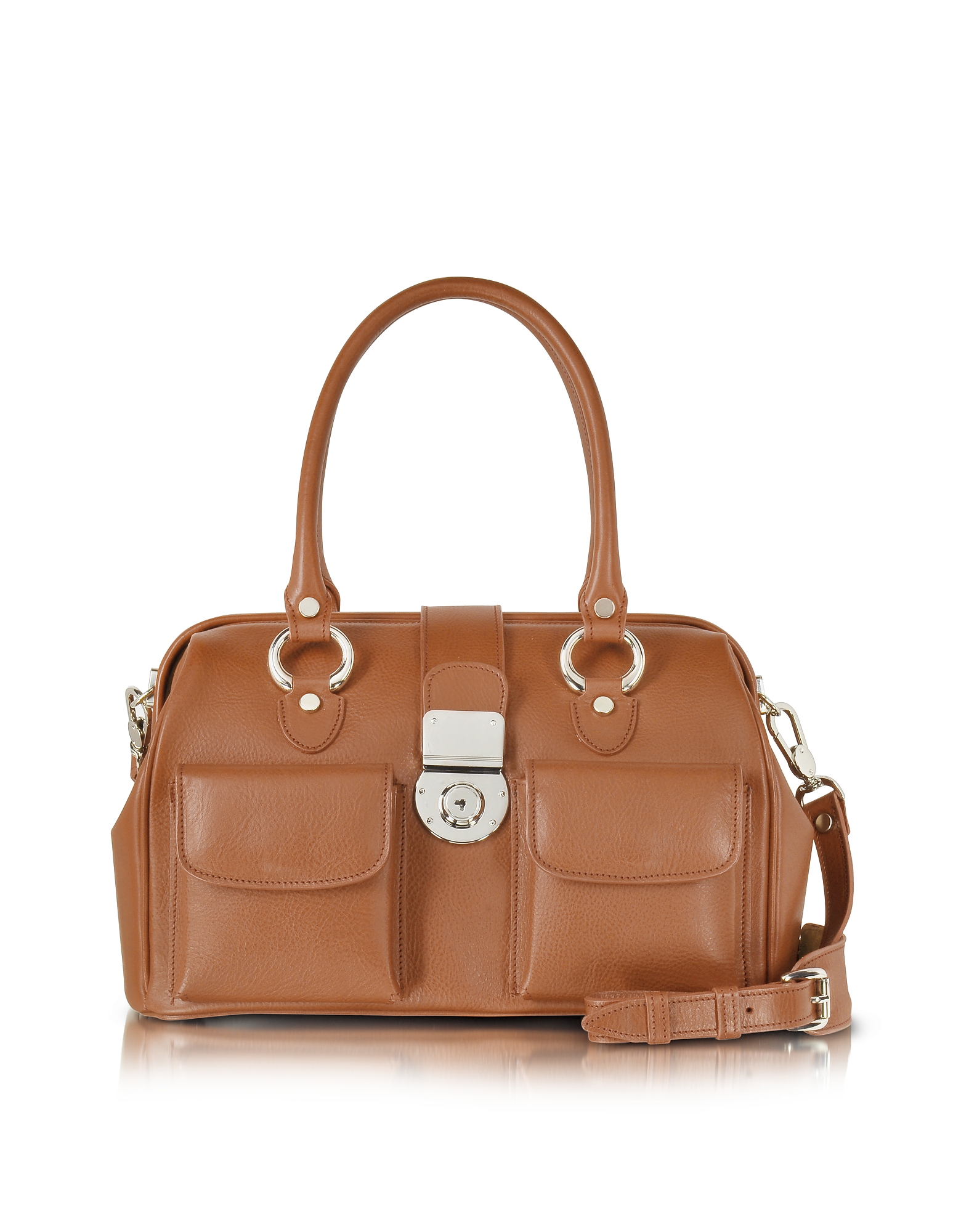 For a polished edge to your look, this structured doctor style leather handbag is roomy enough to ho