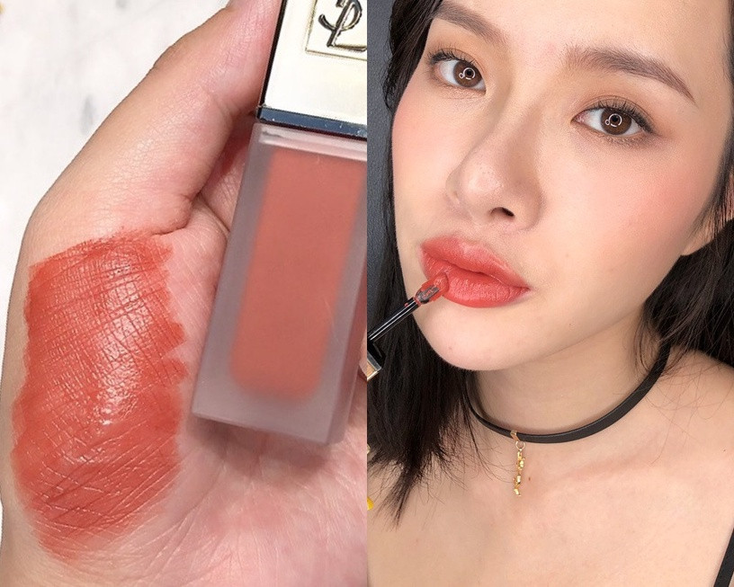 奶茶色唇膏推薦4：YSL 時尚印記絲絨唇露（#39綿綿蜜桃），NT.1360（情人節限量）