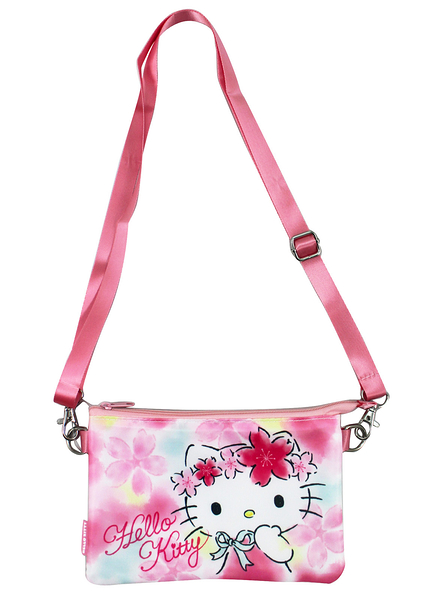 【卡漫城】 Hello Kitty 收納袋 可觸控 櫻花 ㊣版 緞面 拉鍊 肩背 萬用包 智慧型手機 化妝包 側背包